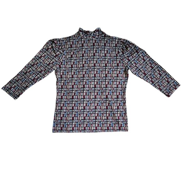 Rafaella Multi Color Black Burgundy Blue Geometric Subtle Puff 3/4 Sleeve Top M - Picture 2 of 10
